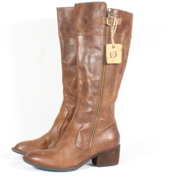 Born Shoes - Born Fannar  Leather Brown Knee High Heel Boot